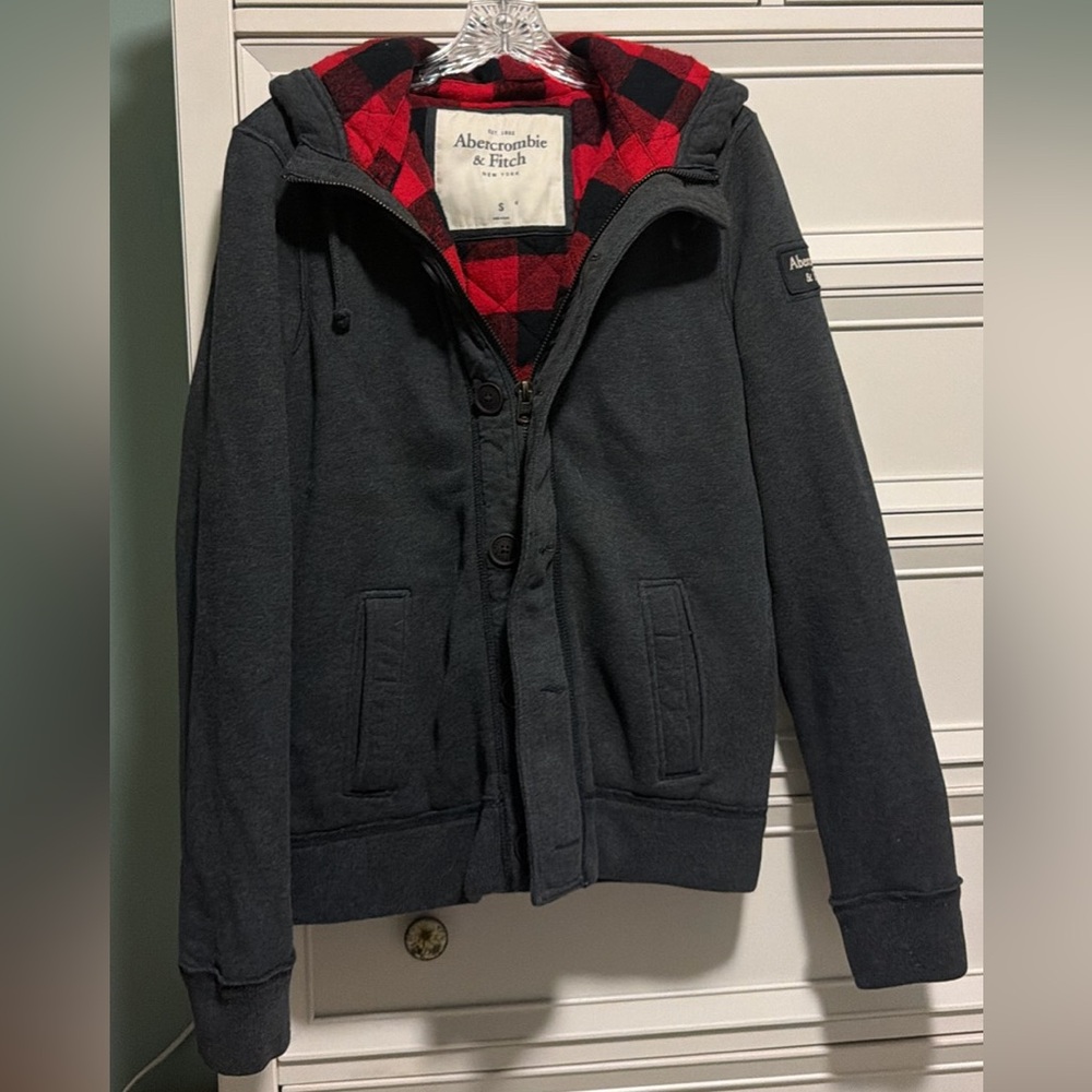 Abercrombie & Fitch Charcoal Jacket with Red Check Lining